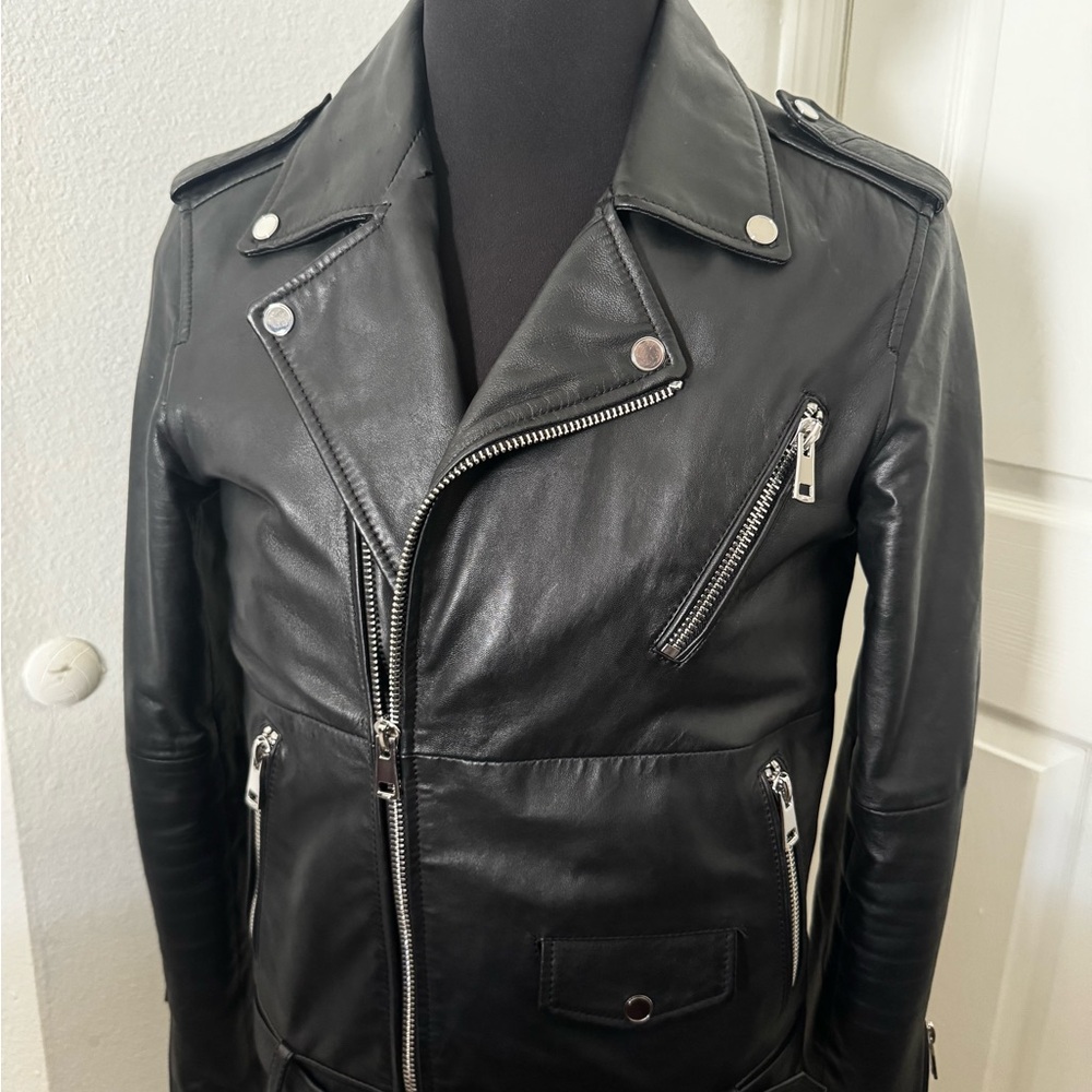 Barneys New York Black Leather Military-Style Jacket